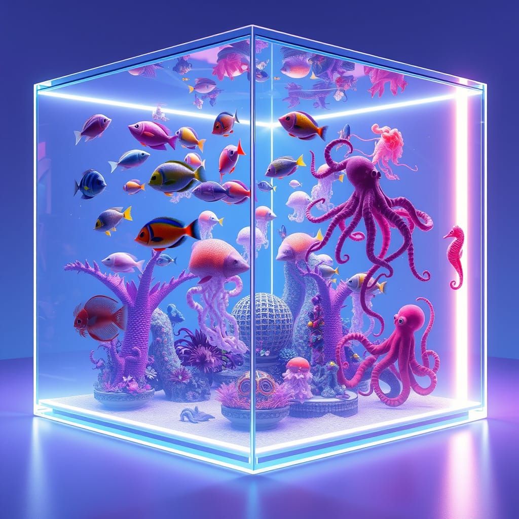 Exotic Sea Creatures Suspended in Futuristic 3D Aquarium