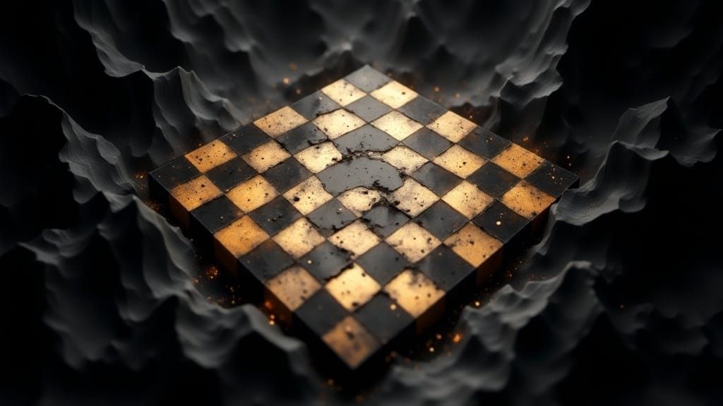 Luxurious Gold and Black Chessboard in Soft, Ethereal Light