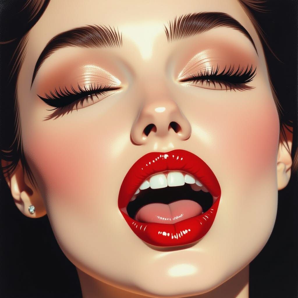 Dramatic Close-Up of Woman's Face with Red Lips