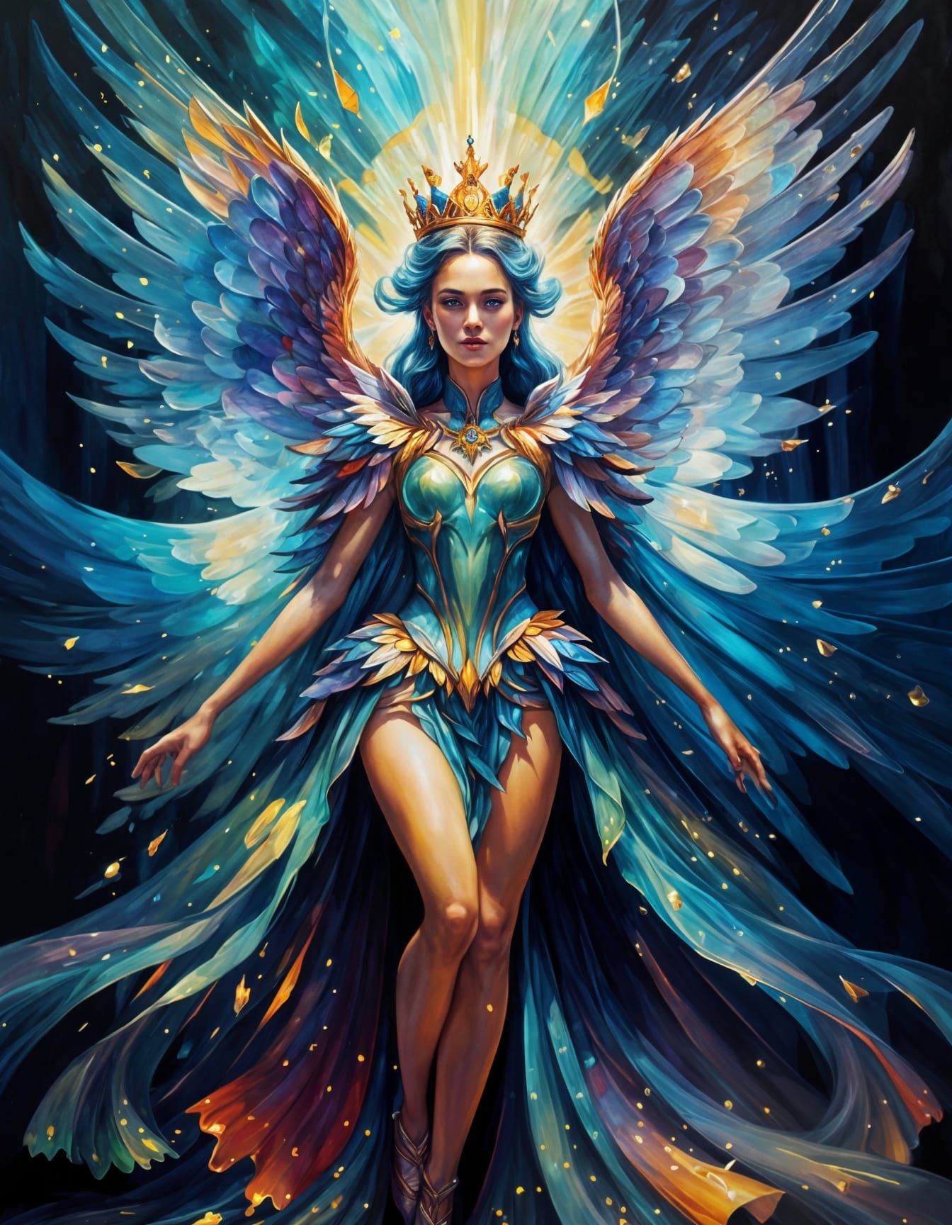 Fantasy Queen with Glass Wings in Vibrant Oil Painting Style
