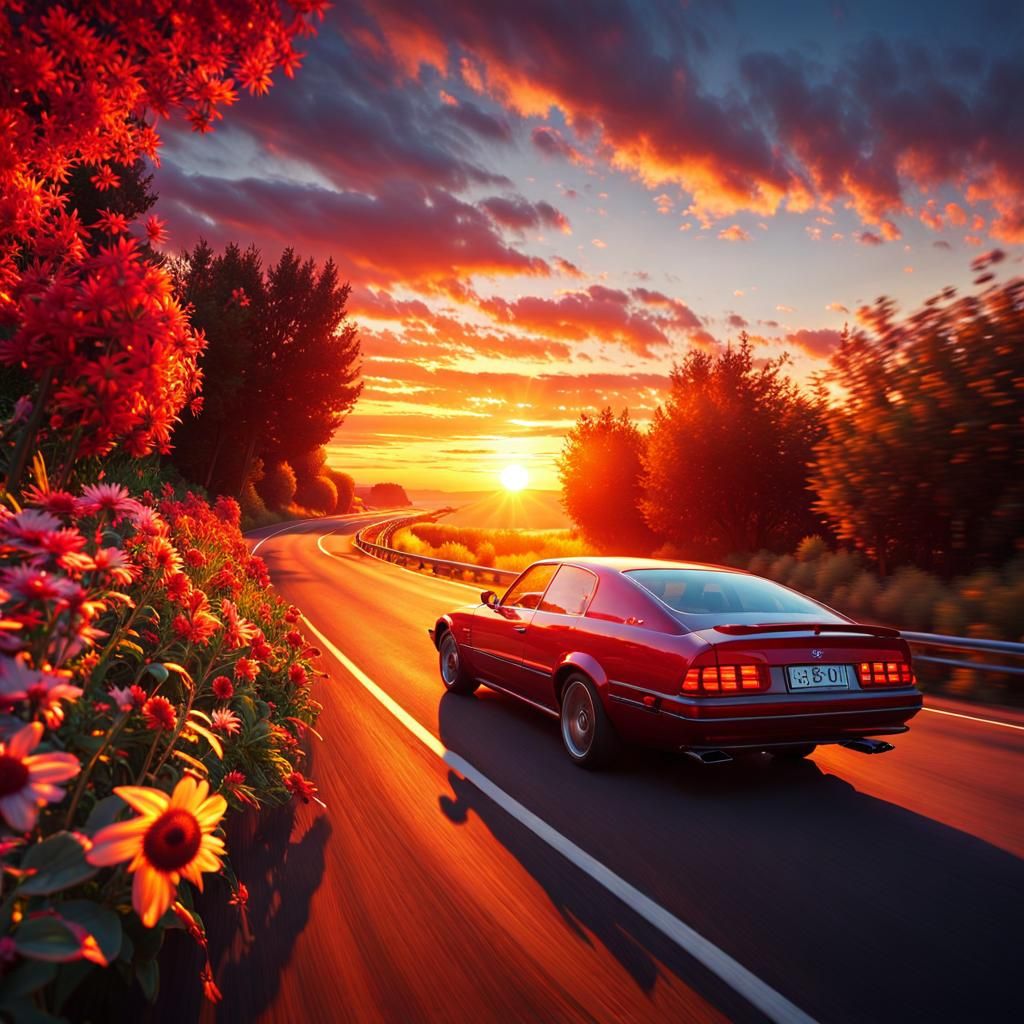 Car Drives in Reverse in Dreamlike Digital Art