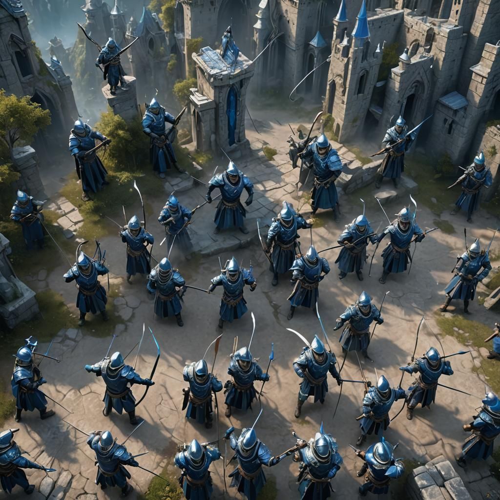 Fantastical Blue and Silver Archers in Detailed Matte Painti...