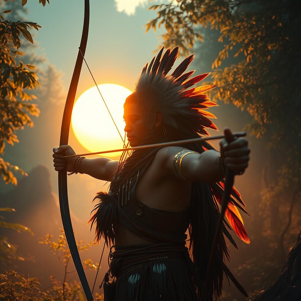 Native Archer in Forest, Syd Mead Futurism