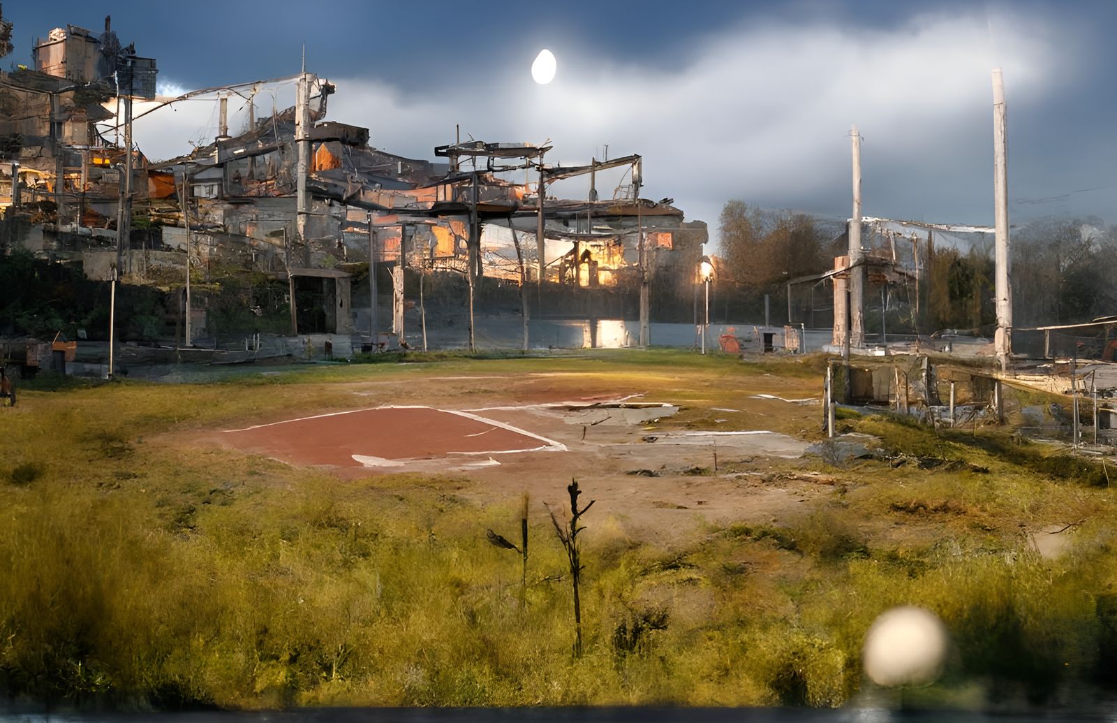 Post-Apocalyptic Baseball Stadium at Dusk in Unreal Engine