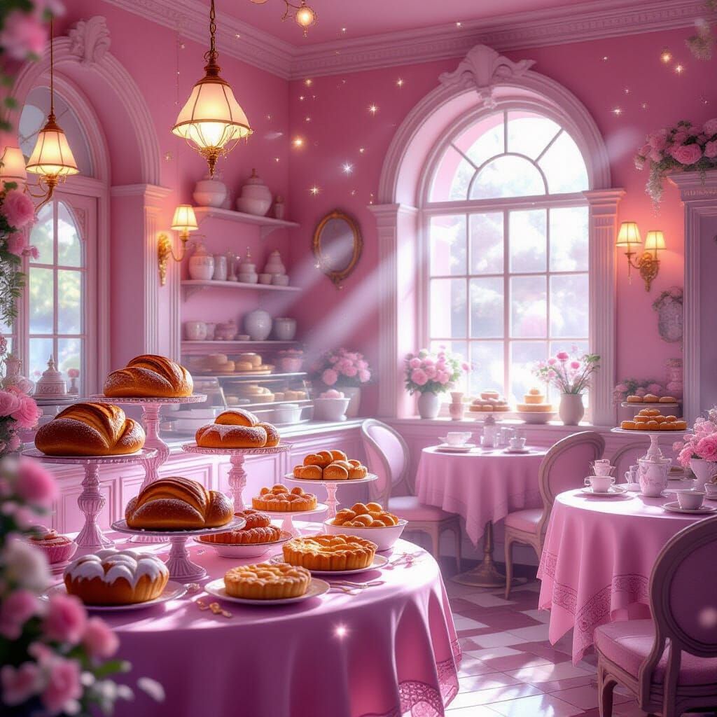 Magical Fantasy Cafe Interior with Sparkling Treats