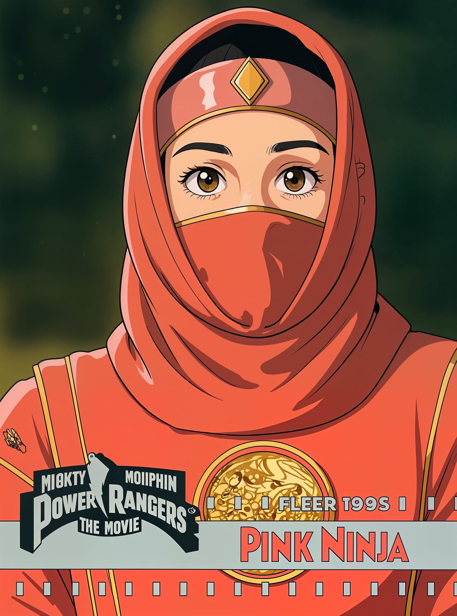 Pink Ranger Playing Card in Studio Ghibli Style