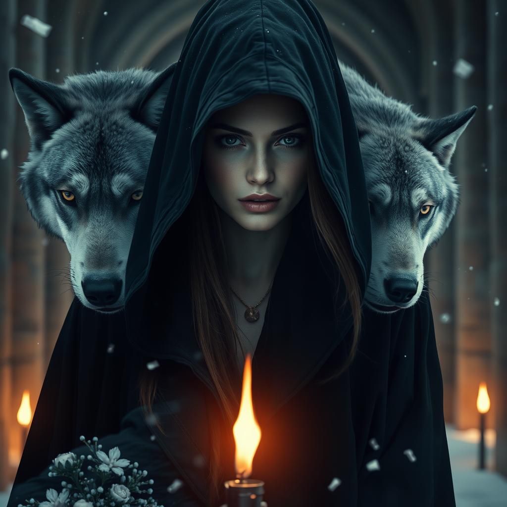 Double Exposure Portrait: Wolves, Snow, and Assassin