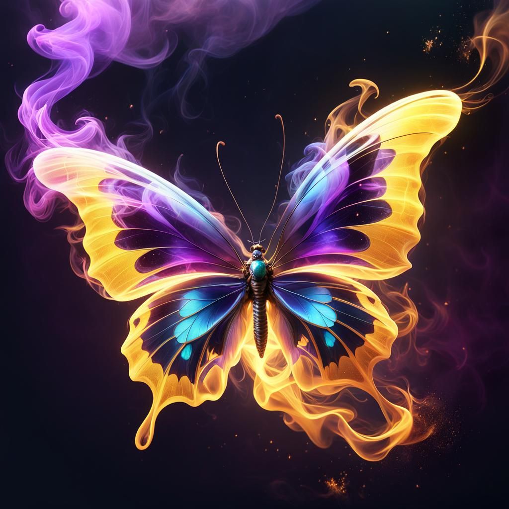 Vibrant Smoke Butterfly: A Dark Fantasy Masterpiece