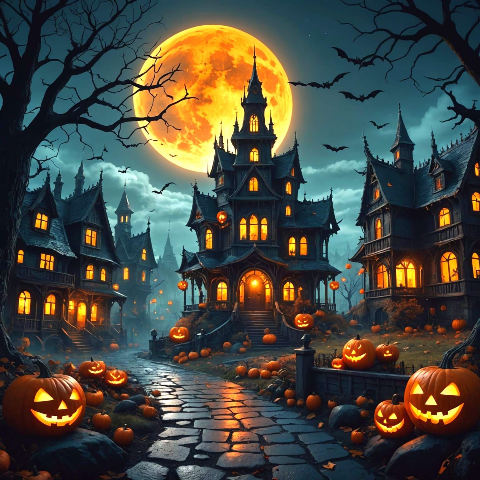 Detailed Halloween Night Matte Painting