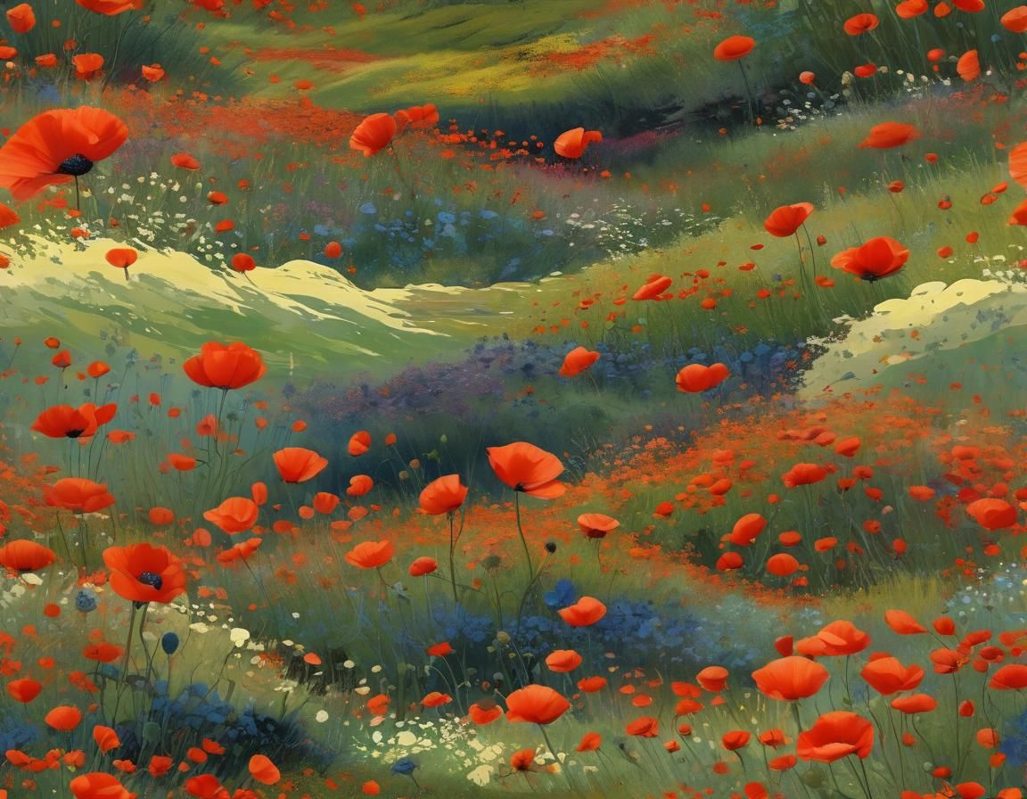 Storm Over Poppy Field: Golden Age Illustration