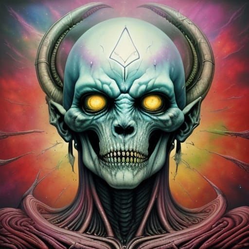 Cosmic Titan Face as Surreal Airbrush Art