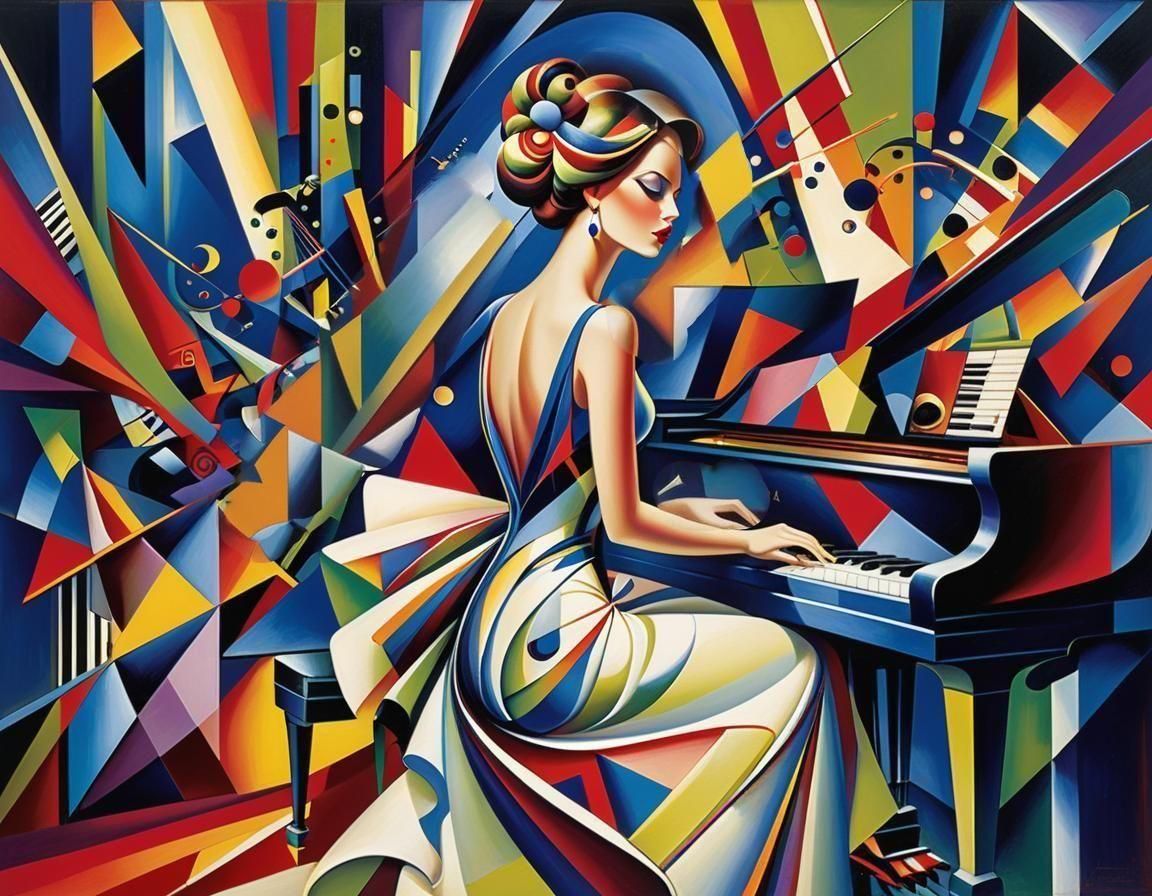 Abstract Cubist Piano Player in Colorful Jazz Poster