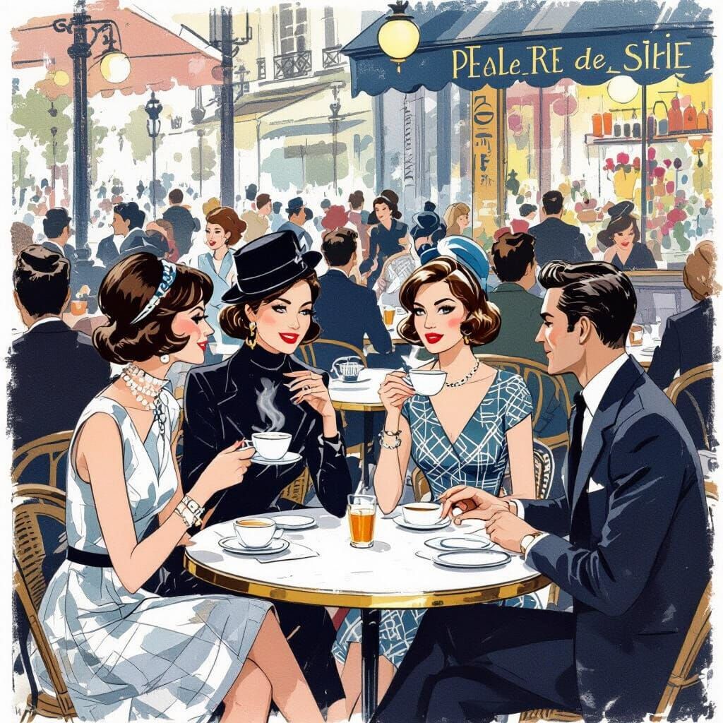 1960s Parisian Cafe Scene in Vintage Magazine Style