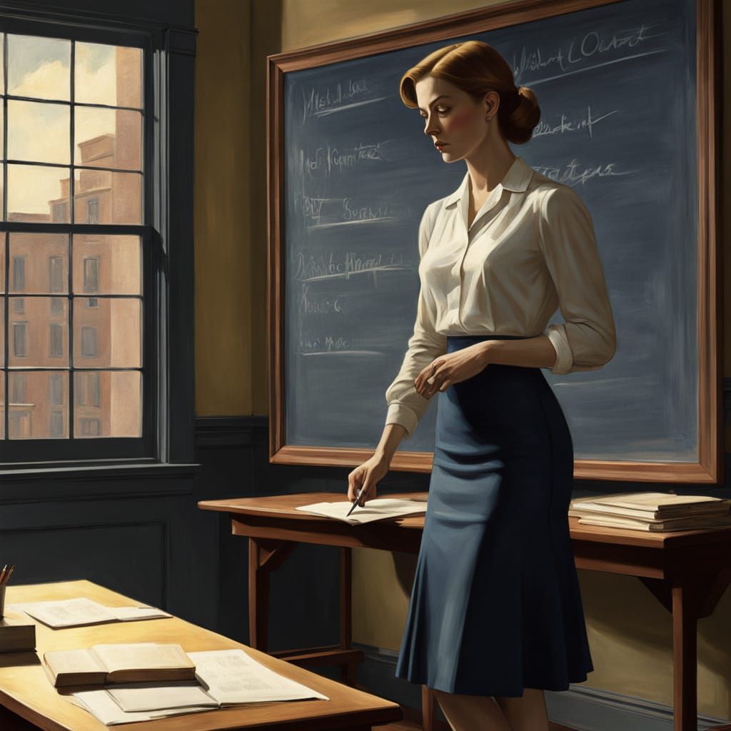 Nostalgic American Realism: Private School Teacher in Navy B...