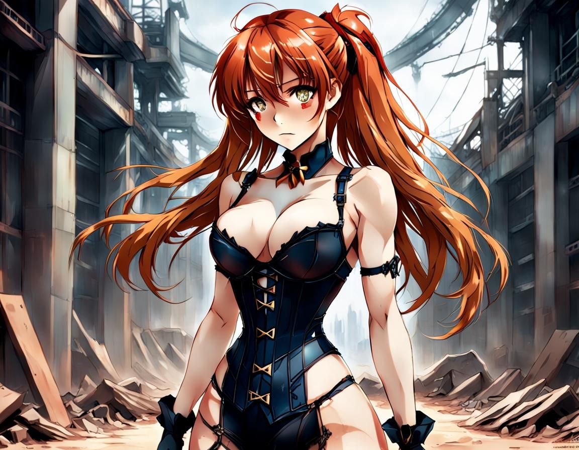 Anime Style Asuka Langley in Corset, Post-Apocalypse
