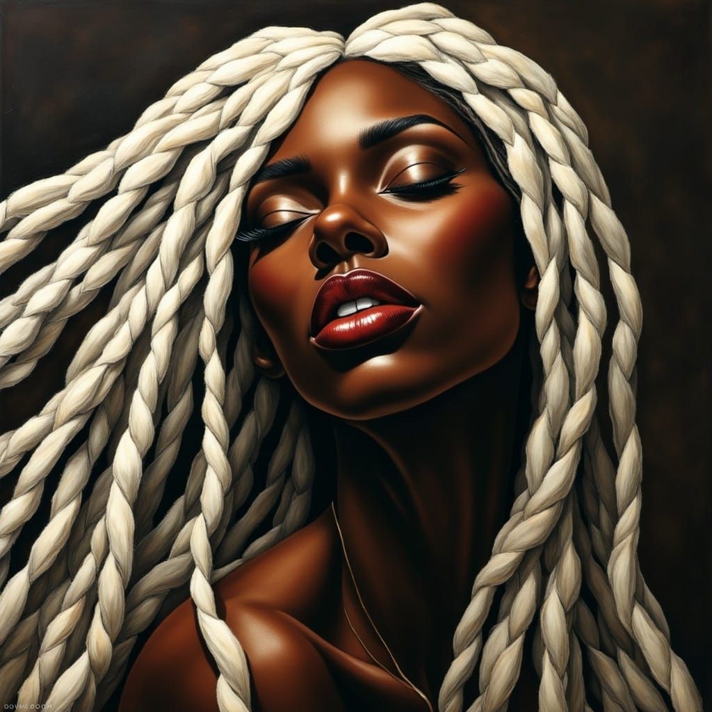 Dark Skinned Woman with Windblown White Dreads
