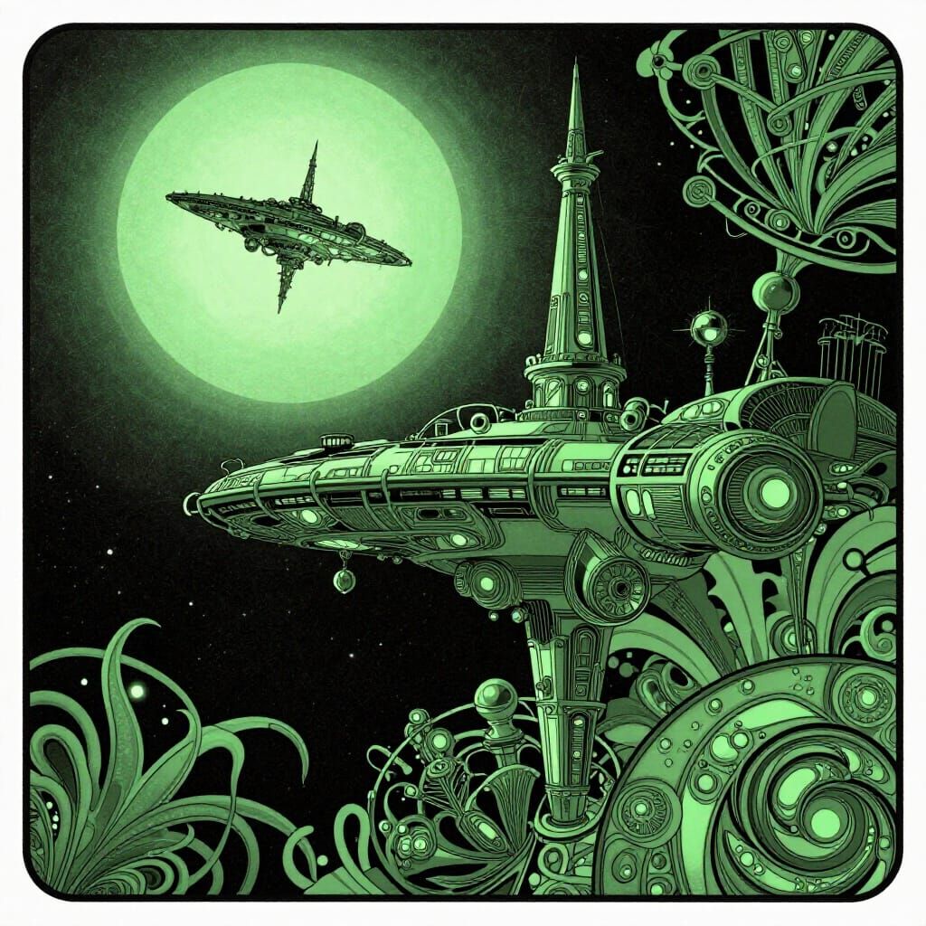 Steampunk Space Station in Art Nouveau Style