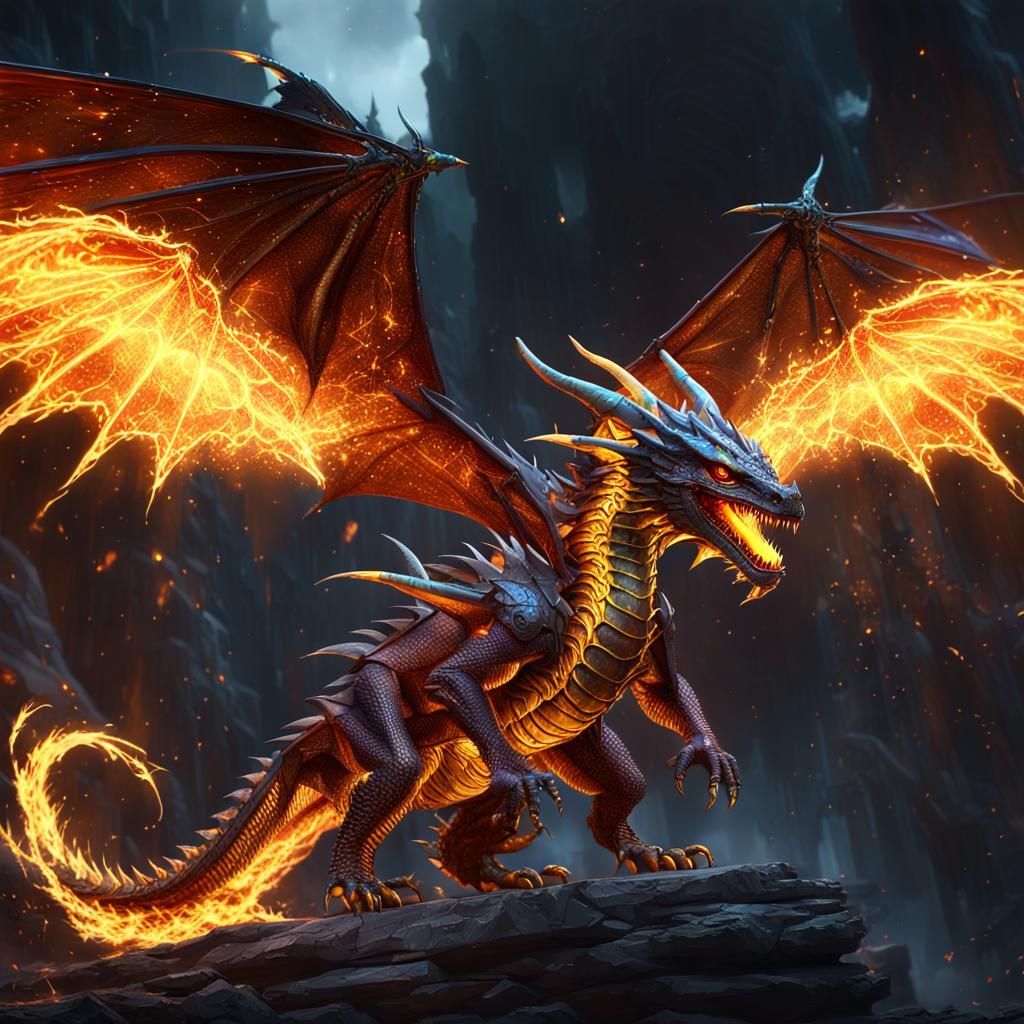 Elemental Dragon Hatchling in Dark Fantasy Style