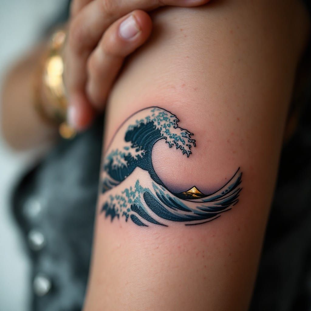 Serene Wave Tattoo in Hyper-Realism Style