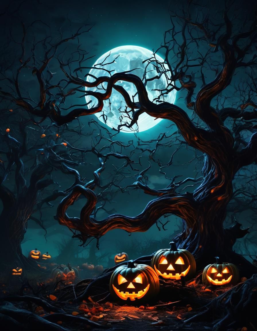 Eerie Halloween Night Scene in Dark Fantasy Style