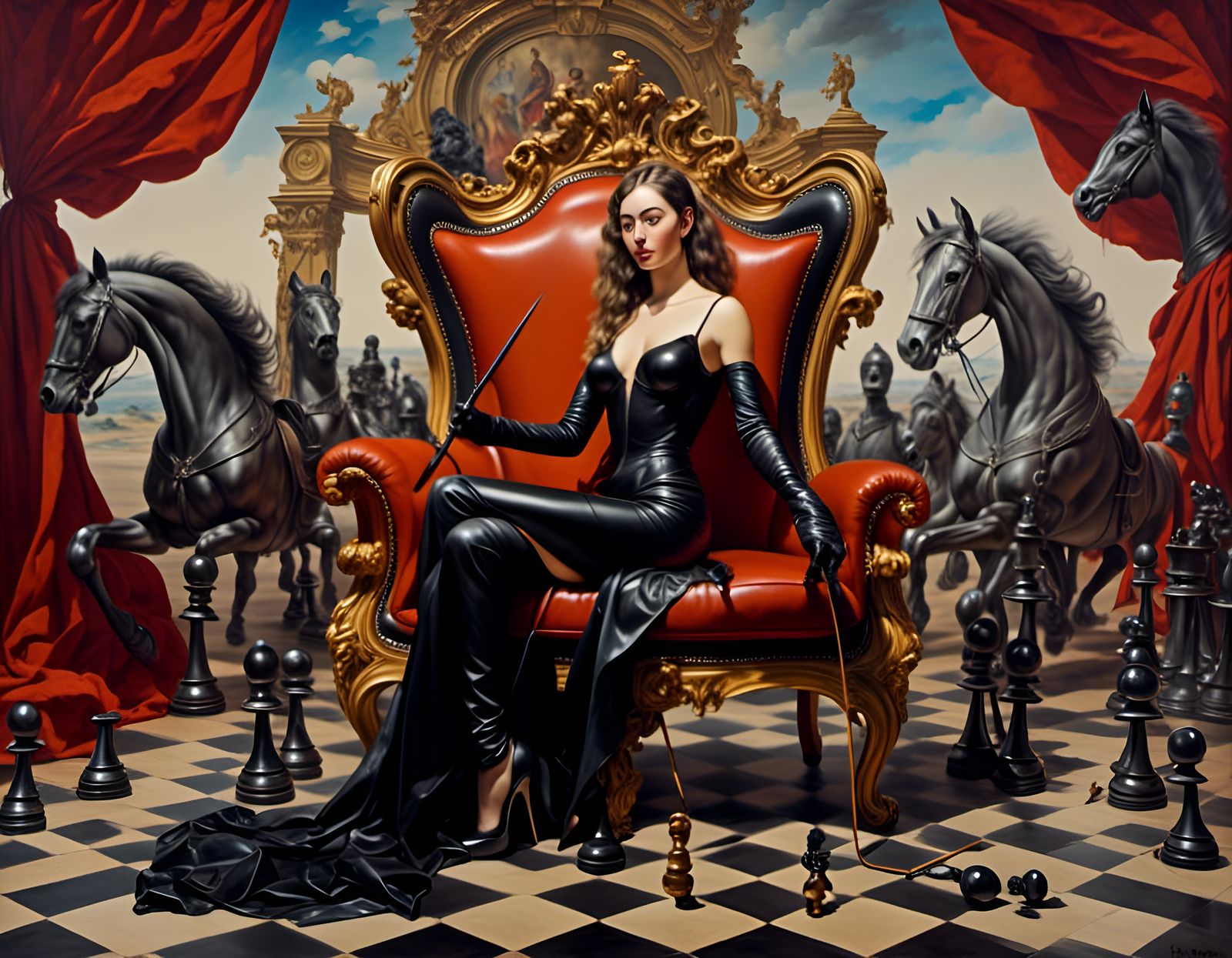 Chess Empress with Whip in Surrealist Style