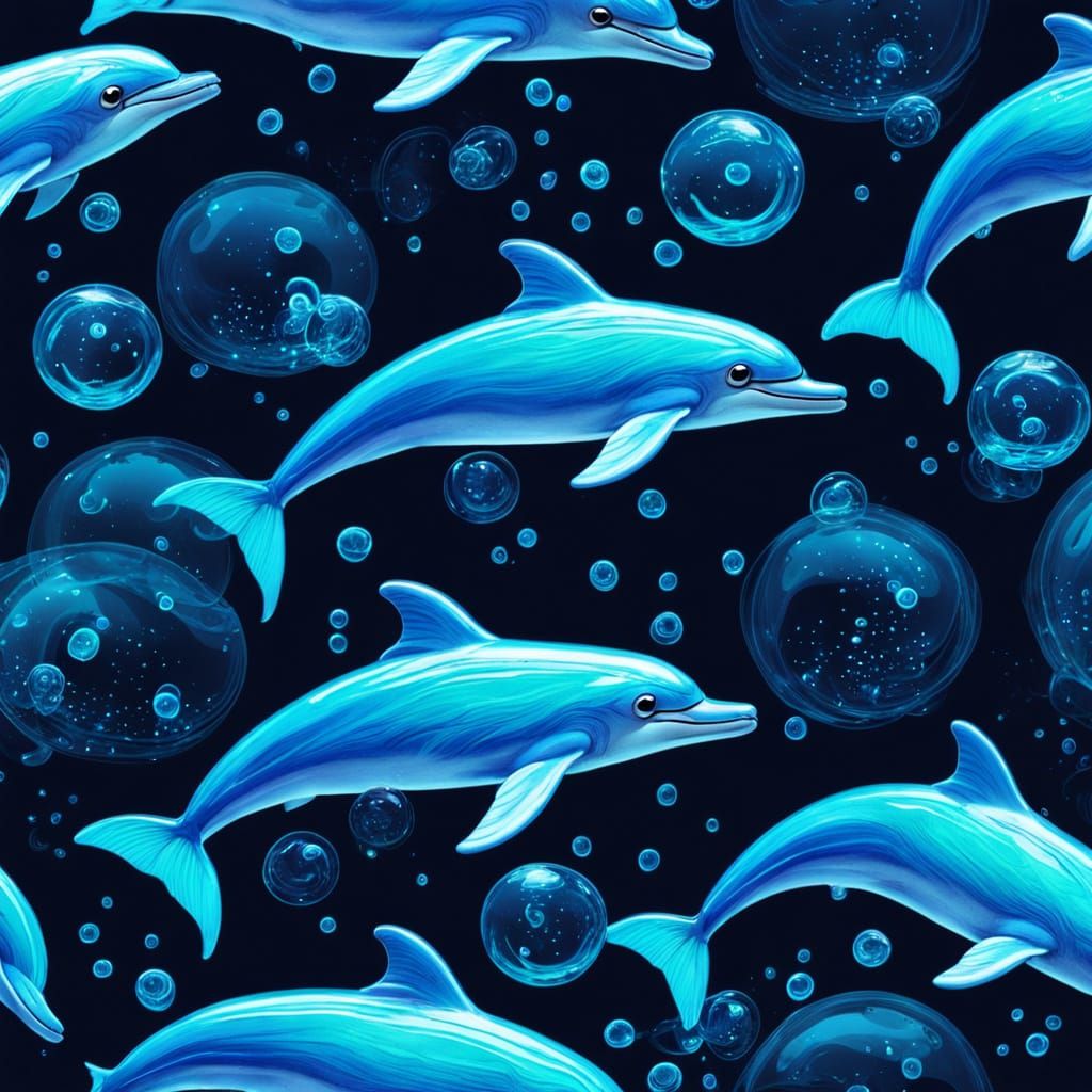 Neon Glass Dolphin in Sea Foam