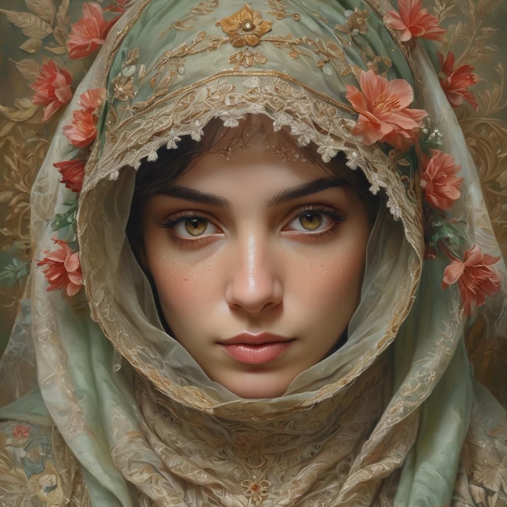 Mystical Portrait of Woman with Flowered Hood