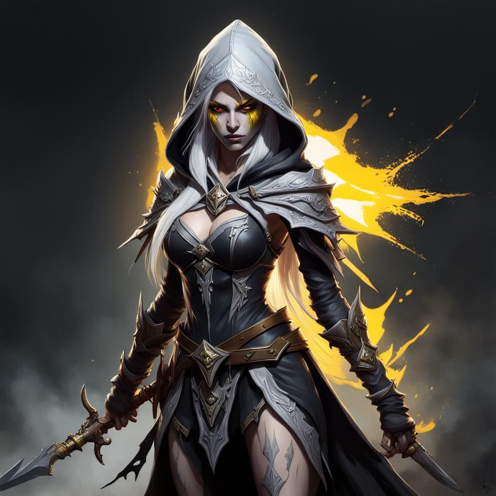 Undead Elf Assassin with Daggers, Fantasy Art