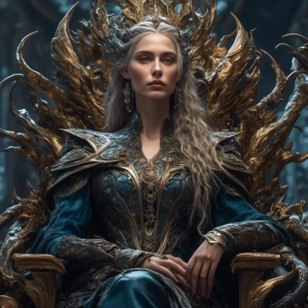 Dragon Hybrid Queen on Throne: Dark Fantasy Portrait