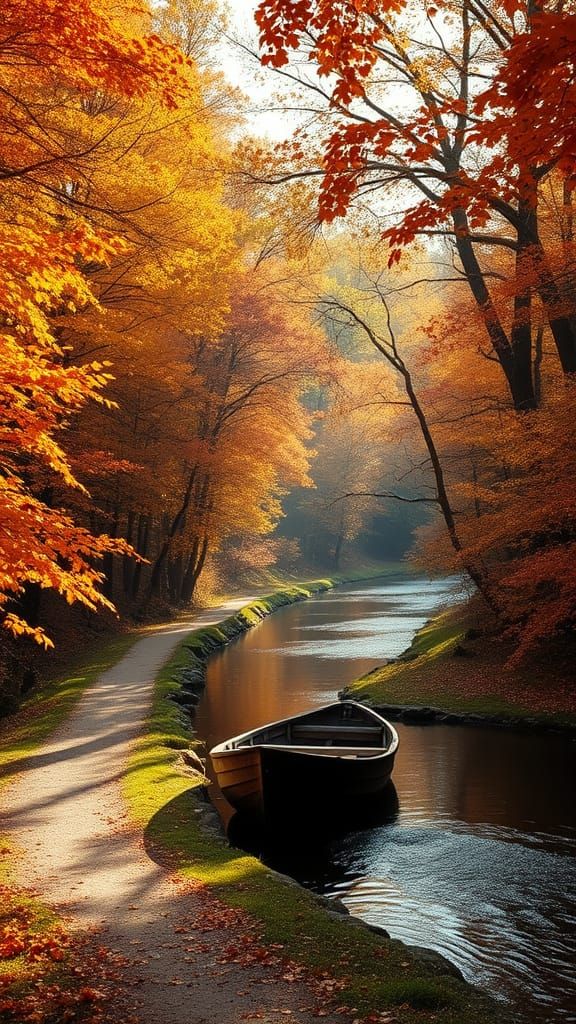 Autumnal Maple Forest Scene in Impressionist Style