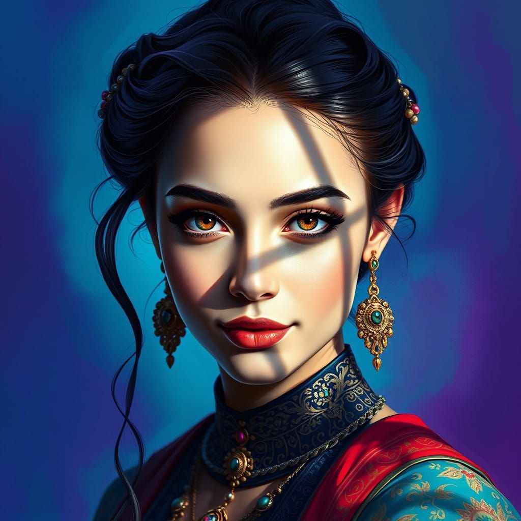 Glowing Woman in Vibrant Gradient Environment