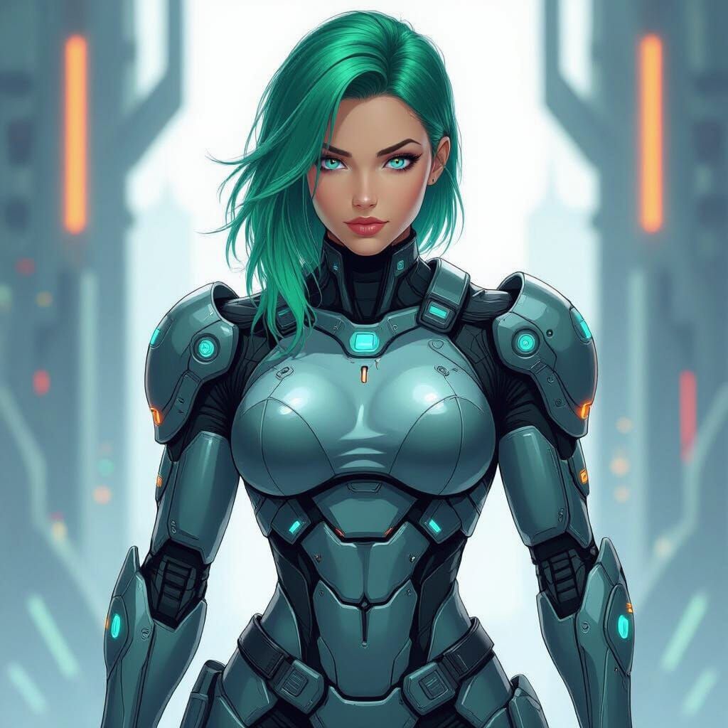 Anime Warrior Woman in Futuristic Robotic Armor