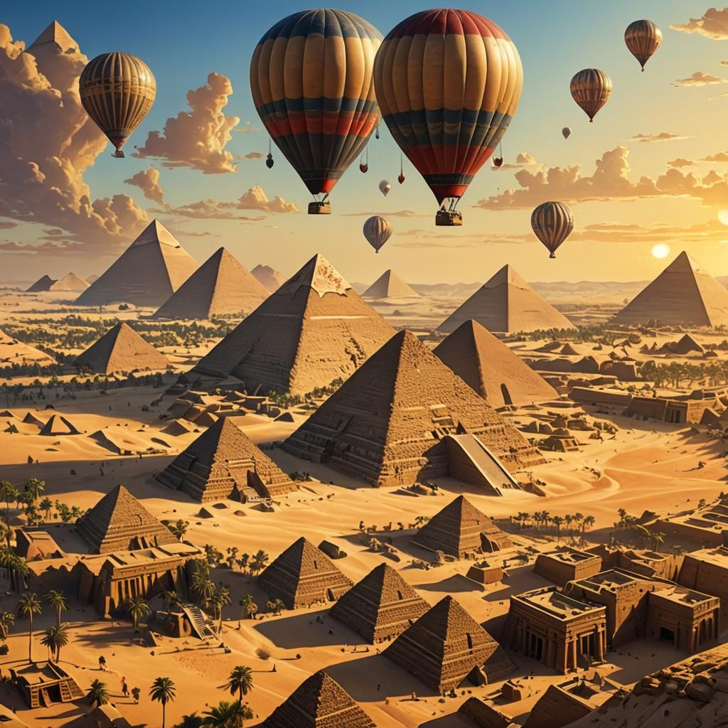 Hot Air Balloon Over Ancient Egypt: Hyperrealistic Art