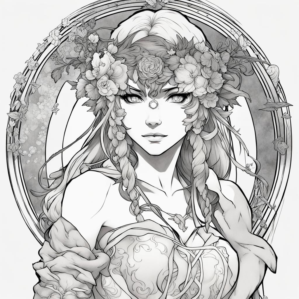Berserker Woman in Art Nouveau Style Coloring Page