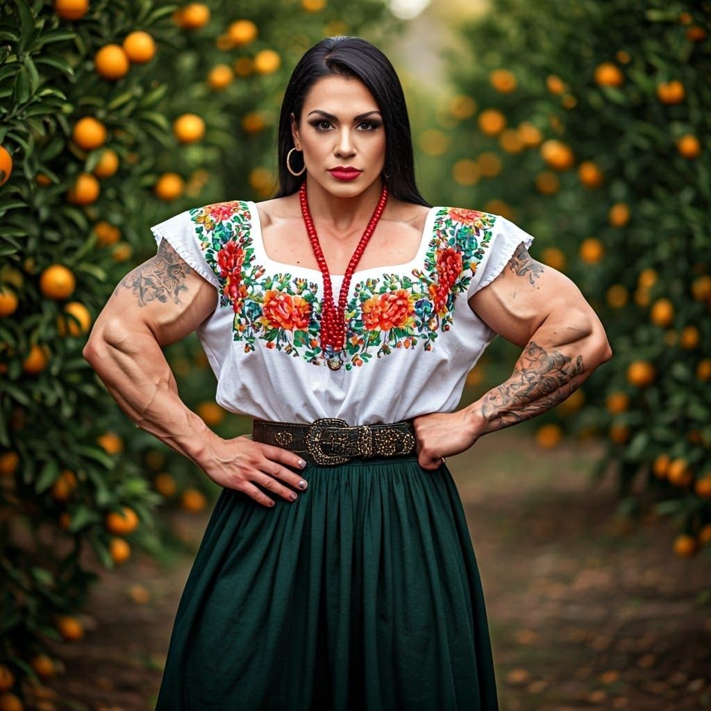 Strong Mexican Goddess with Muscular Physique in Orange Grov...