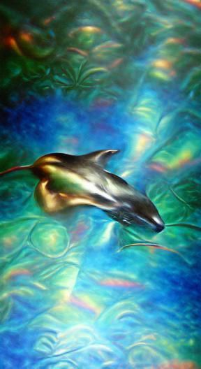 Iridescent Dolphin Underwater: Turner-Style Oil Painting