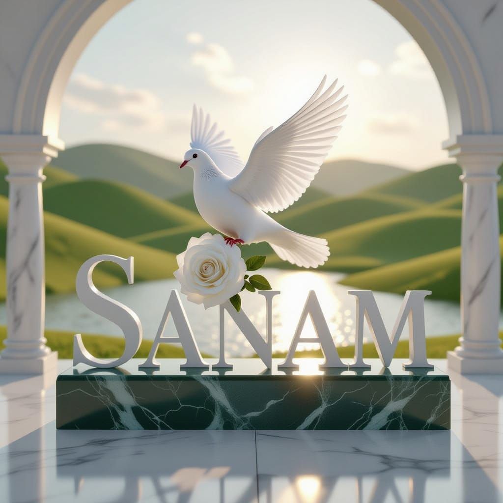 White Dove on Marble Text in 3D Digital Art
