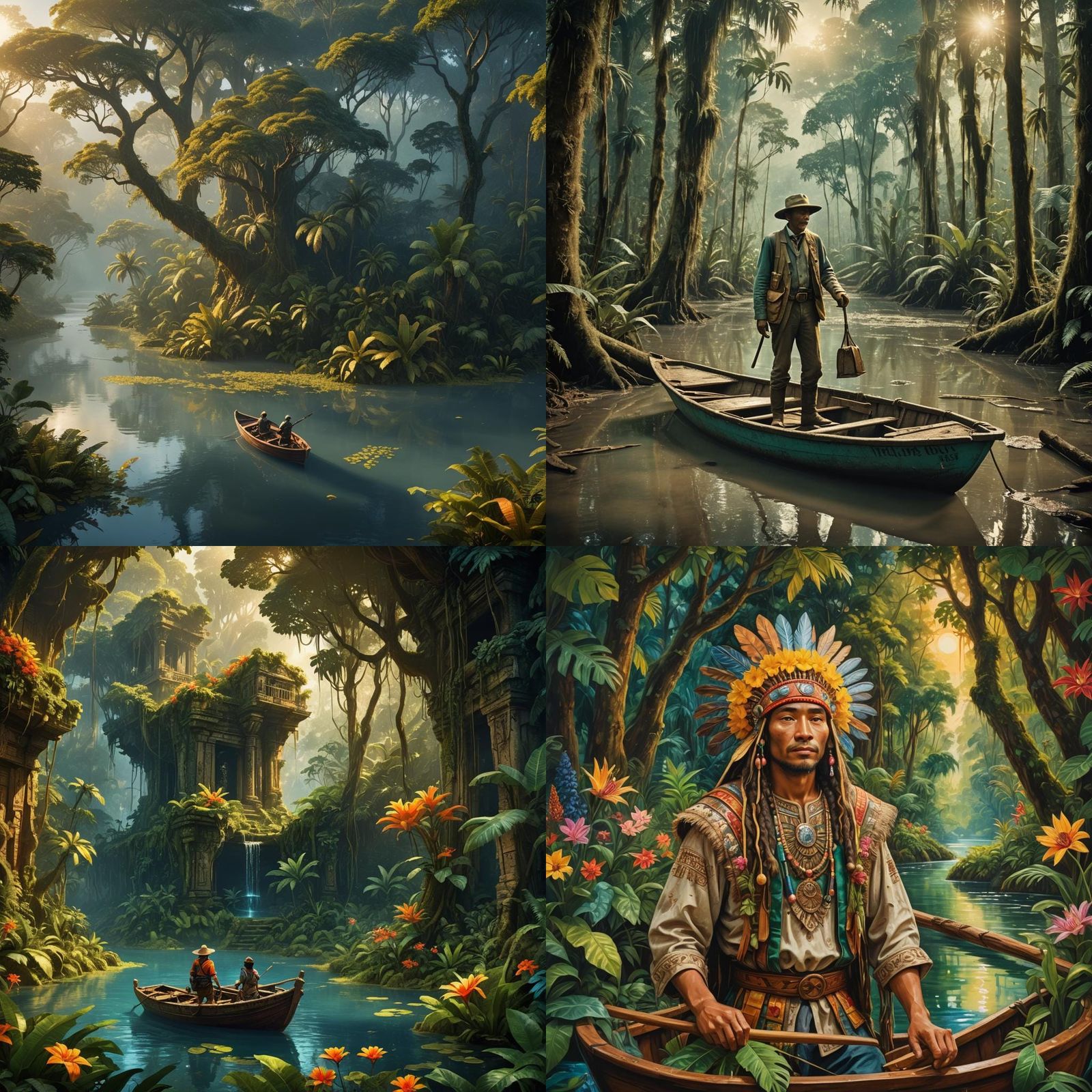 Explorer Discovers El Dorado in Amazonia: Matte Painting