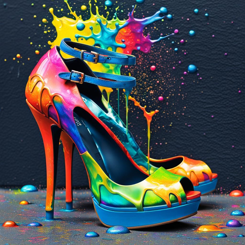 Iridescent High Heels in Graffiti Splash Art