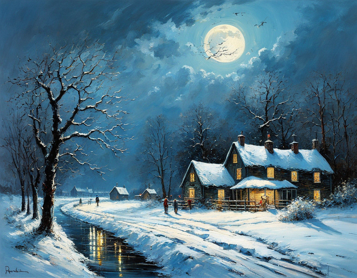 Dreamy Winter Nightscapes in a Whimsical Artistic Style