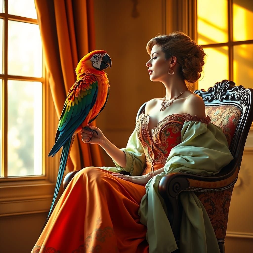 Victorian Opera Singer and Elegant Parrot