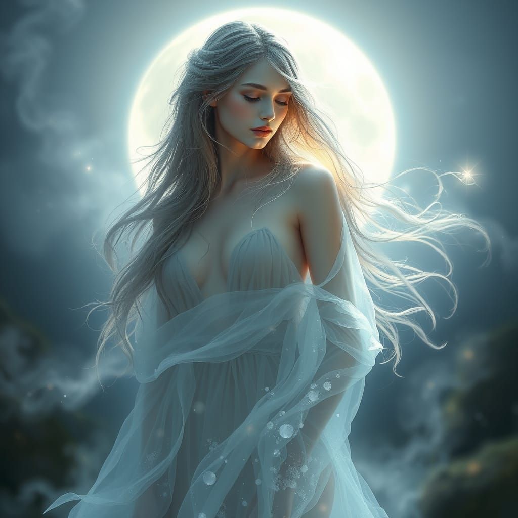Luminous Goddess in Moonlit Ethereal Glow