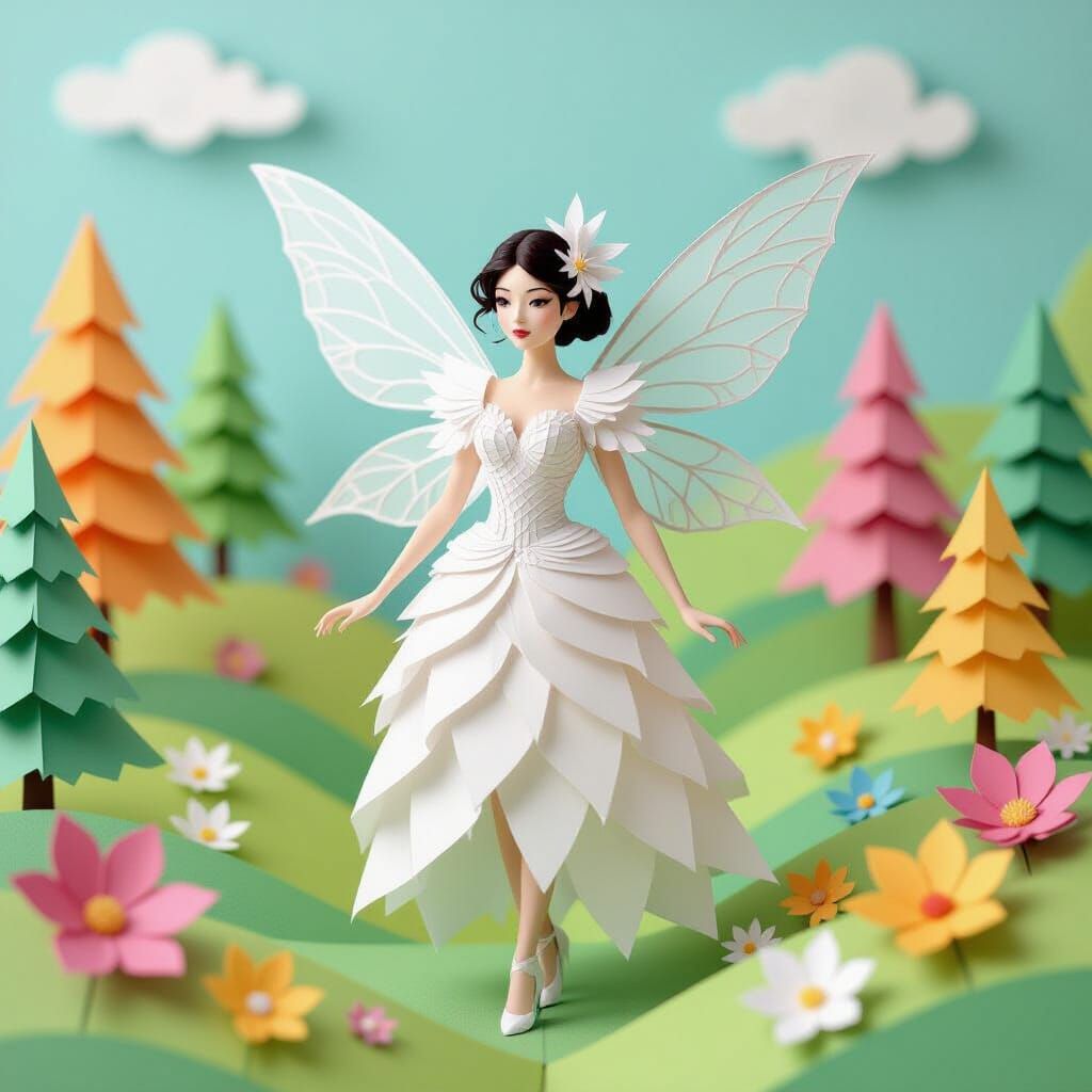 Delicate Paper Fairy in Origami World