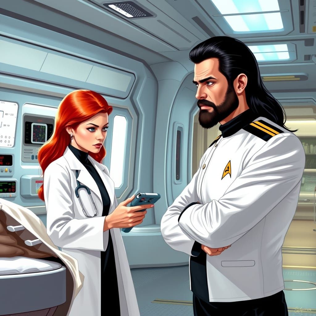 Doctor and Captain in Futuristic Sick Bay