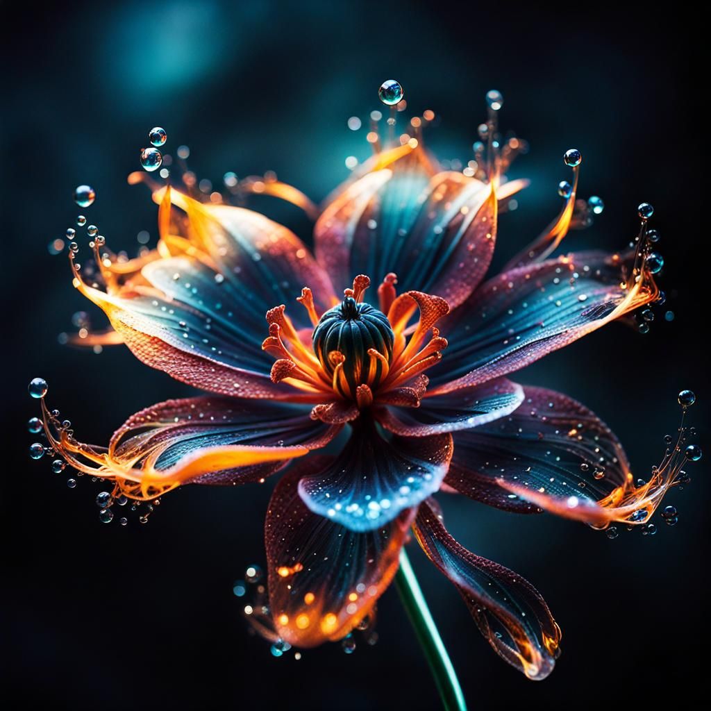 Surreal Glowing Flame Flower in Dark Fantasy Style