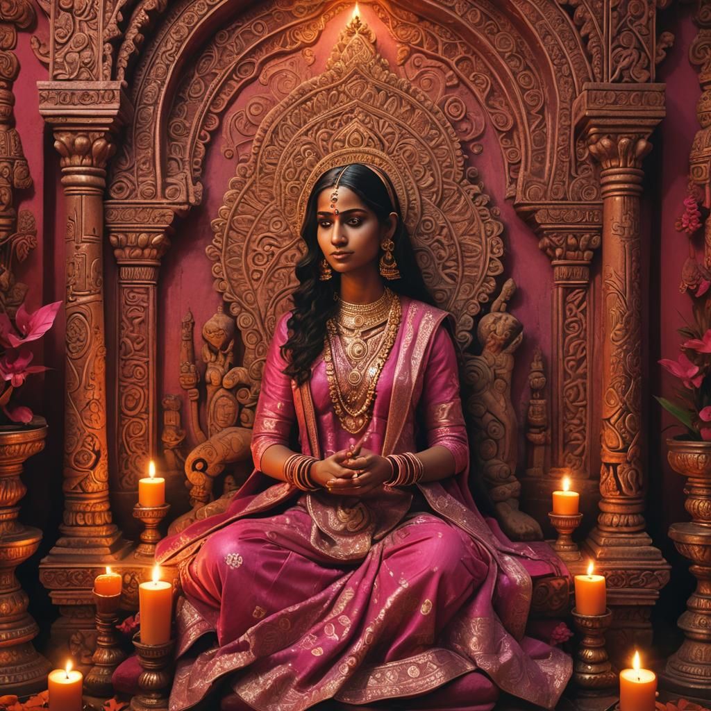 Priestess Kamakhya Devi in Vibrant Indian Folk Art