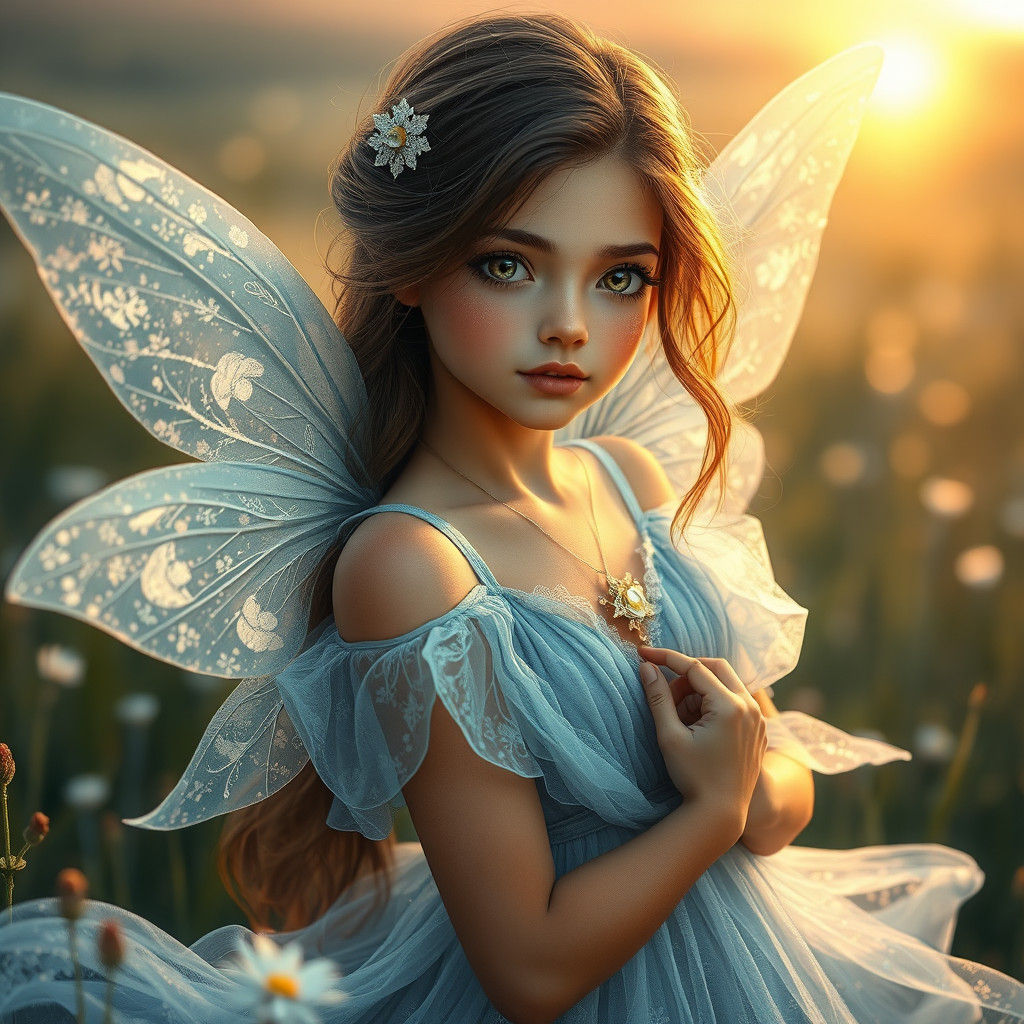 Ethereal Brown-Skinned Fairy in Dawn Meadow Art