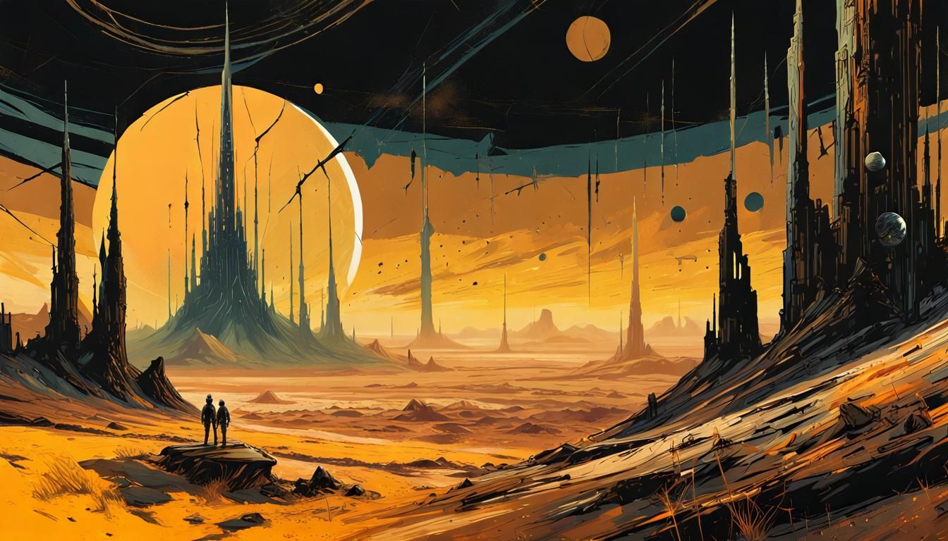 Alien Ruins with Spires on Barren Planet