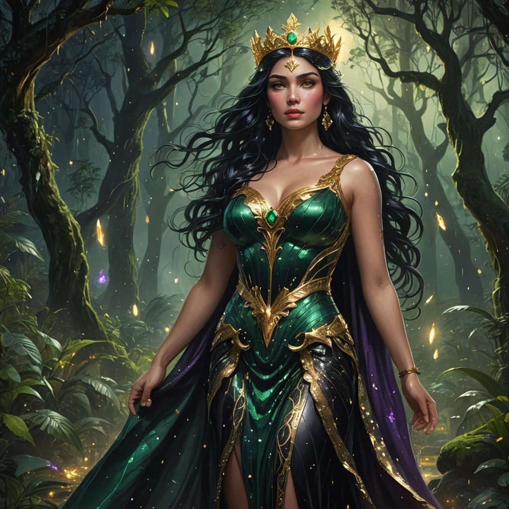 Aphrodite in a Magical Rainforest at Night