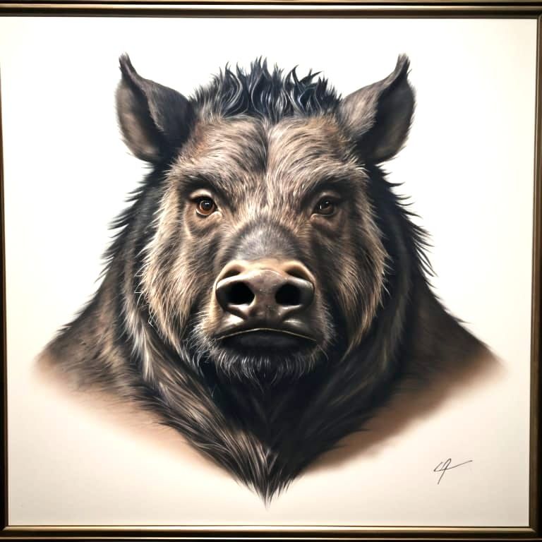 Hyperrealistic Boar Portrait in Oil Painting Style